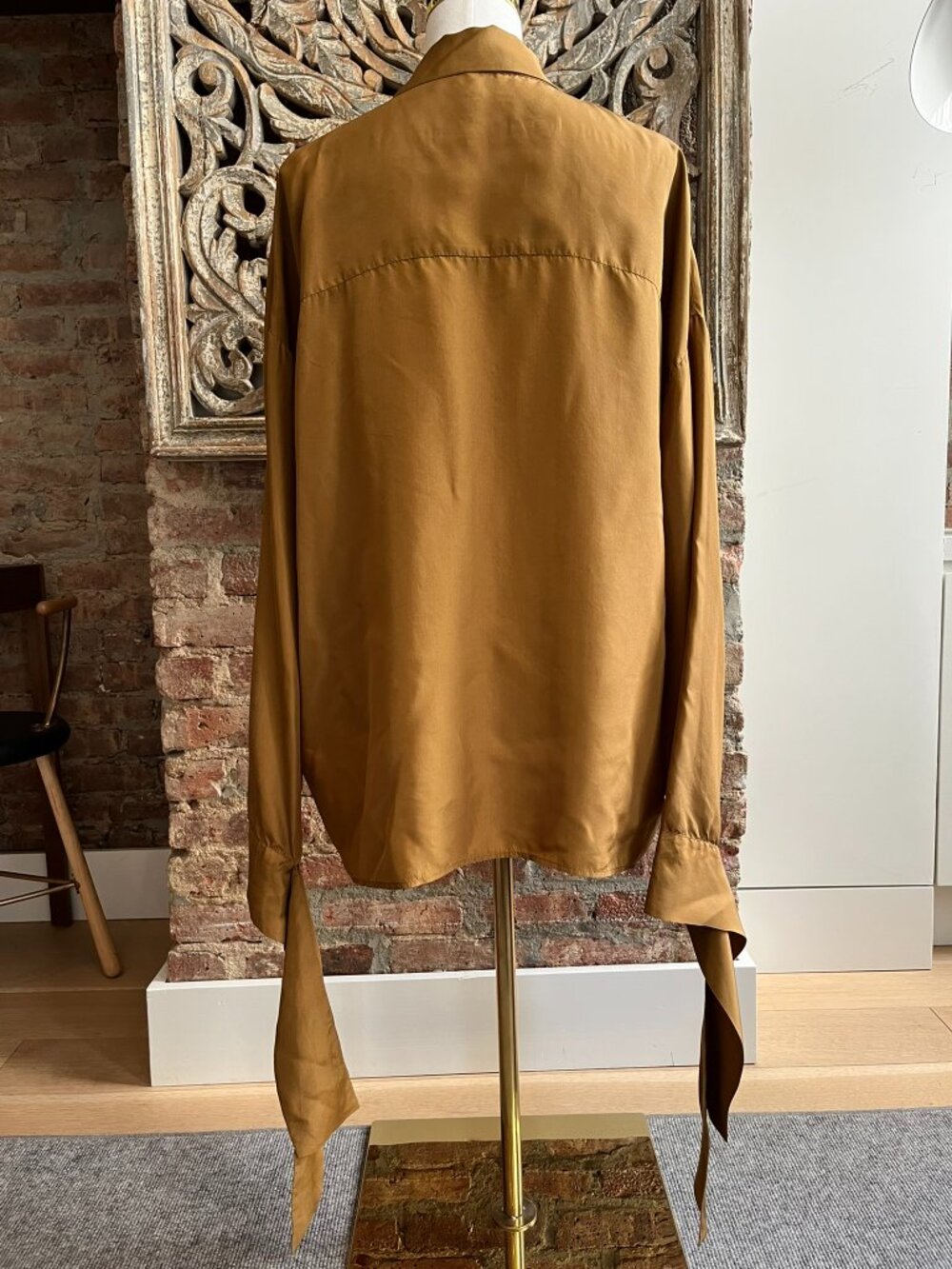 Lanvin Bronze Silk Draped Tie-Neck Blouse - Size 36 (US 4) - Picture 2 of 5